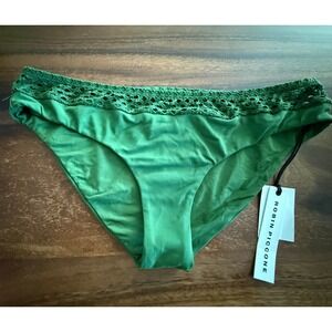 Robin Piccone Bo Bikini Bottom Women Large Palm Green Crochet Waist NEW